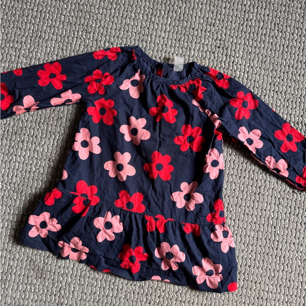 Primary Navy Dress with Red Floral Design